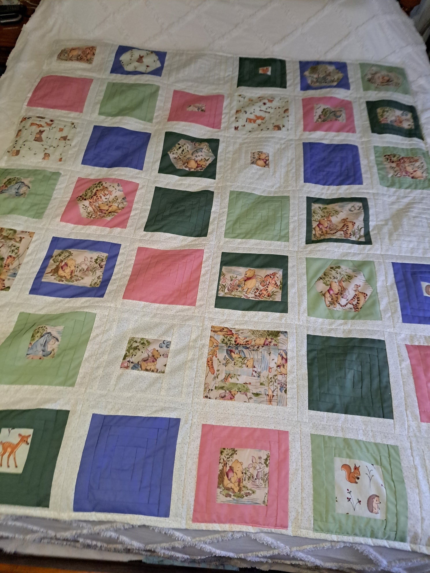Handmade Winnie the Pooh Baby Blanket - Patchwork Character Throw 57x49