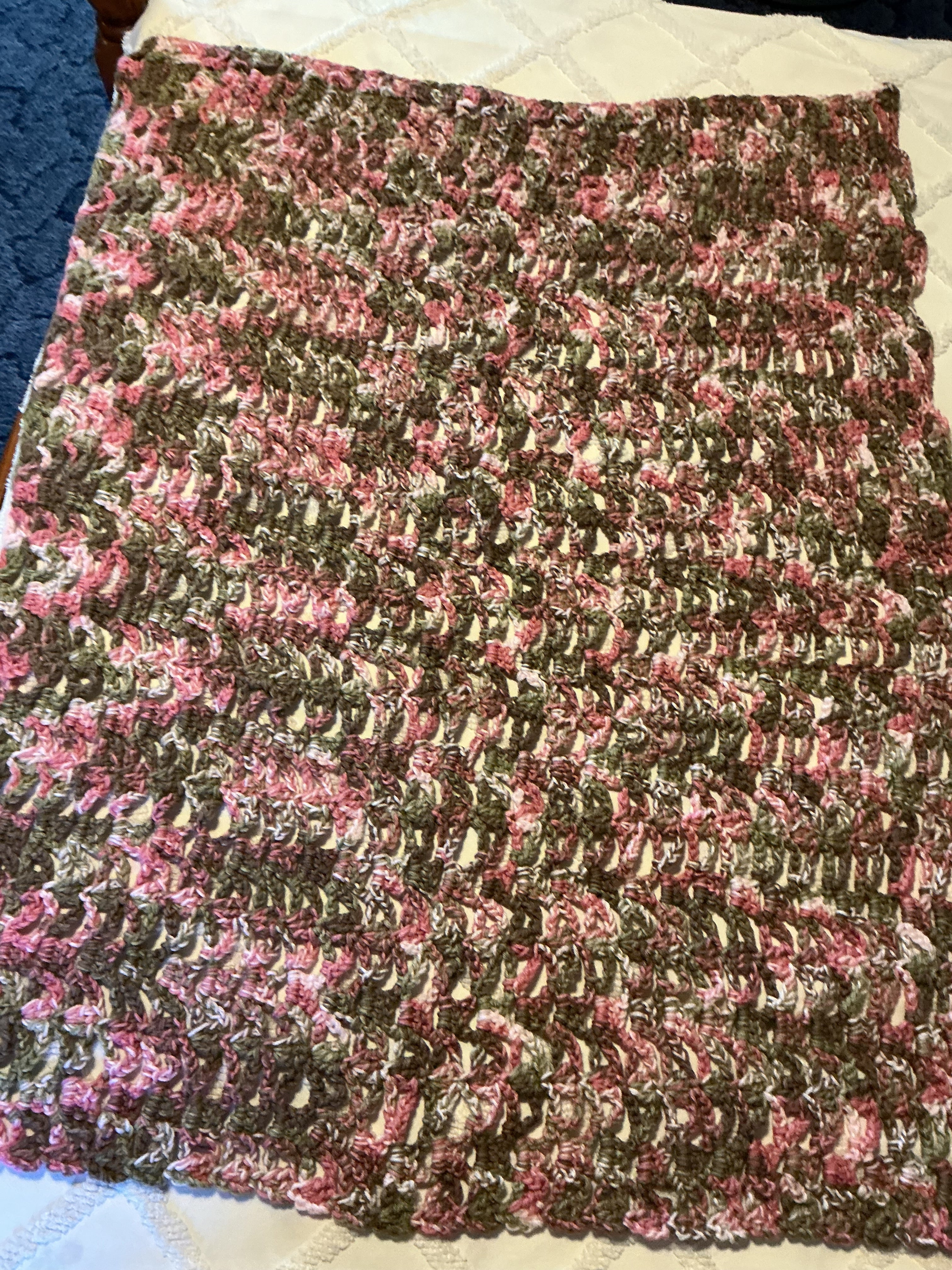 Hand-Crocheted Pink Camo Baby Blanket - 42x35 Nursery Throw