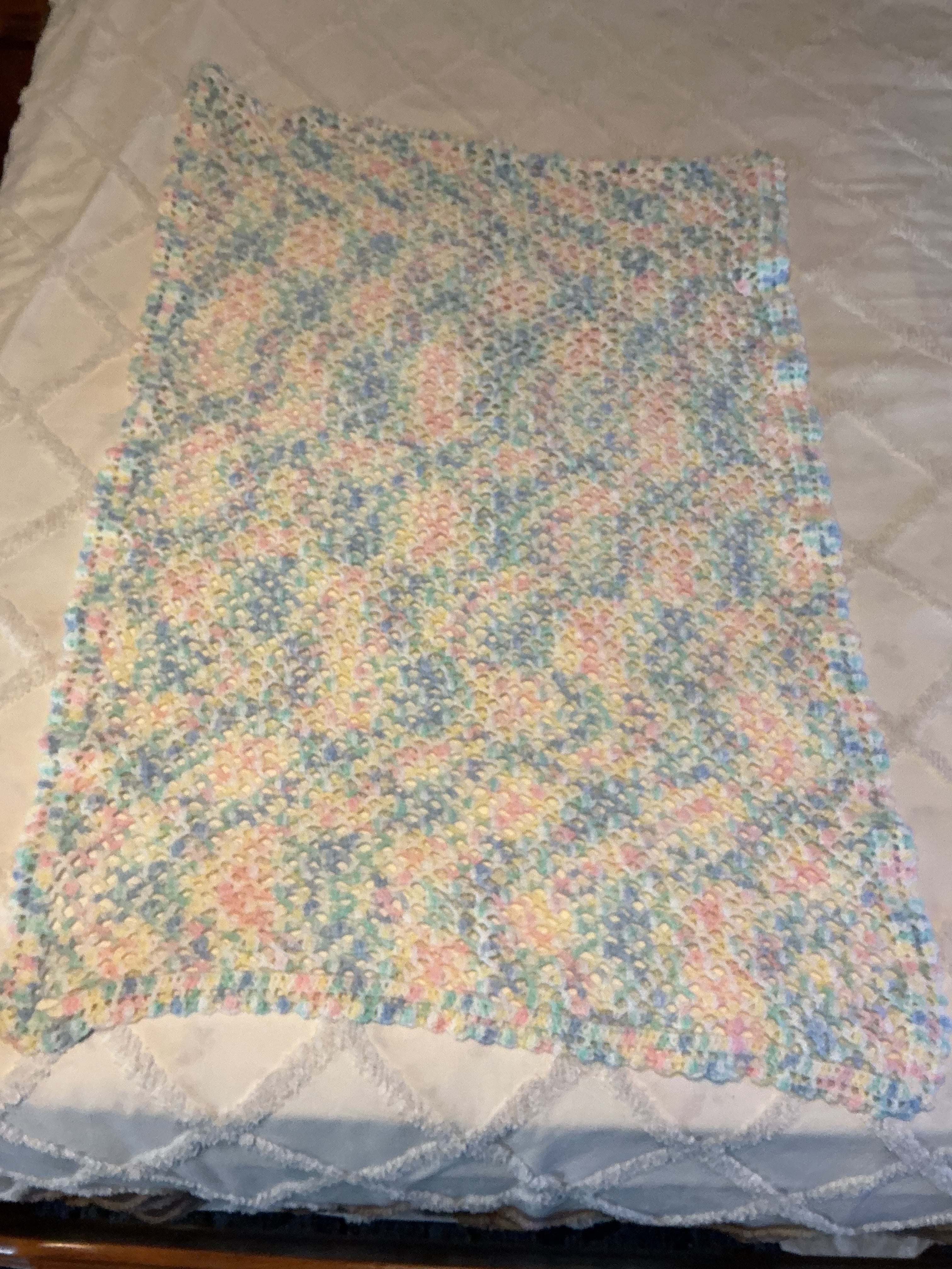 Hand-Crocheted Pastel Receiving Blanket - 29x41 Baby Swaddle