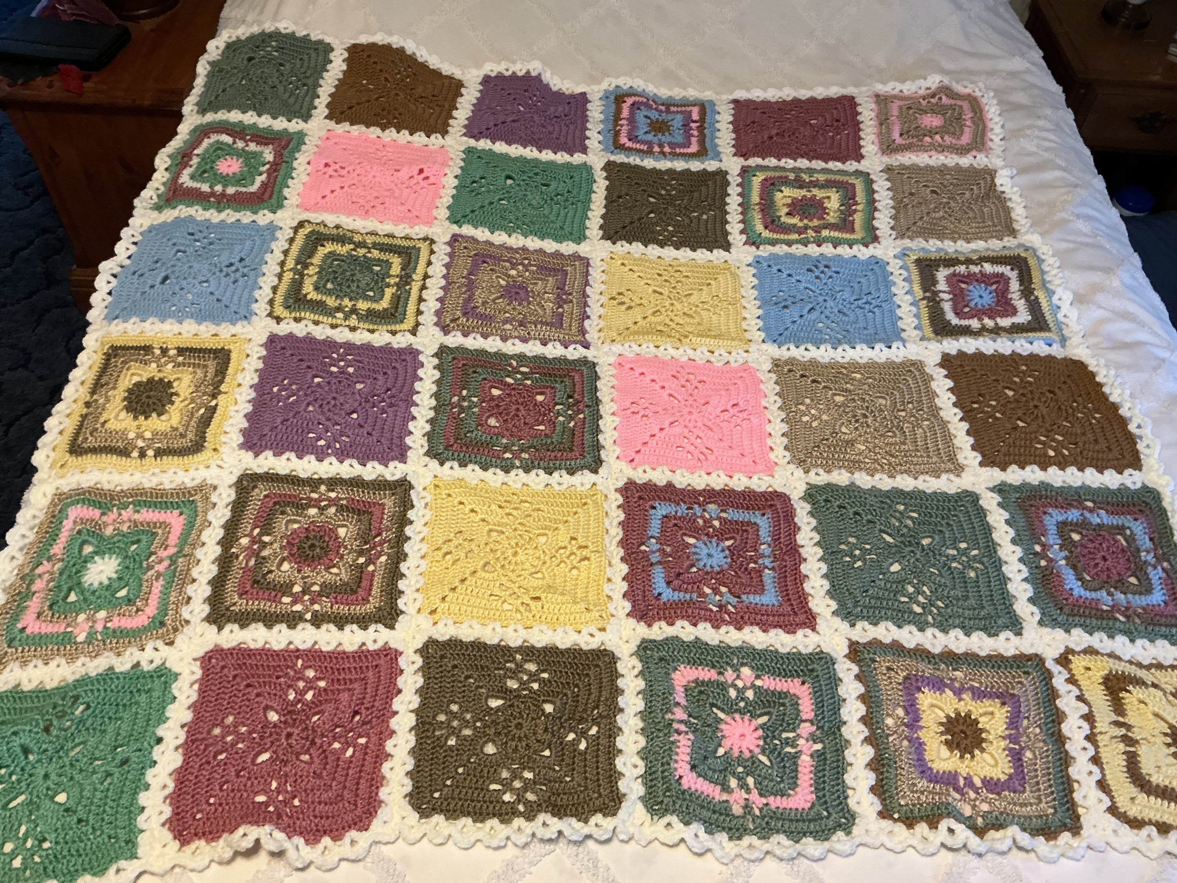 Hand-Crocheted Multi-Color Granny Square Throw - 51x51 Blanket