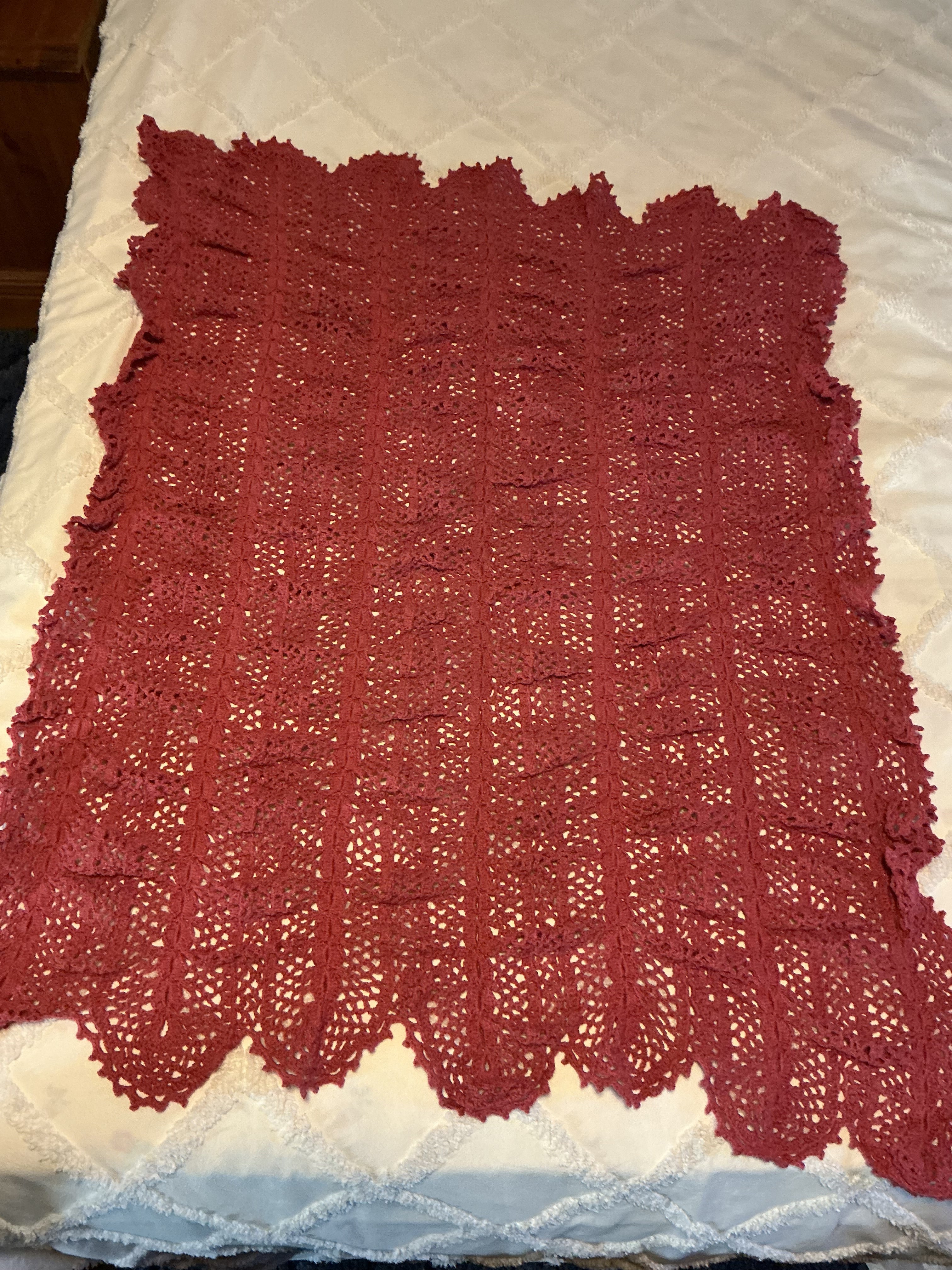 Hand-Crocheted Baby Crib Throw with Rose-Pink Edge - 31x41