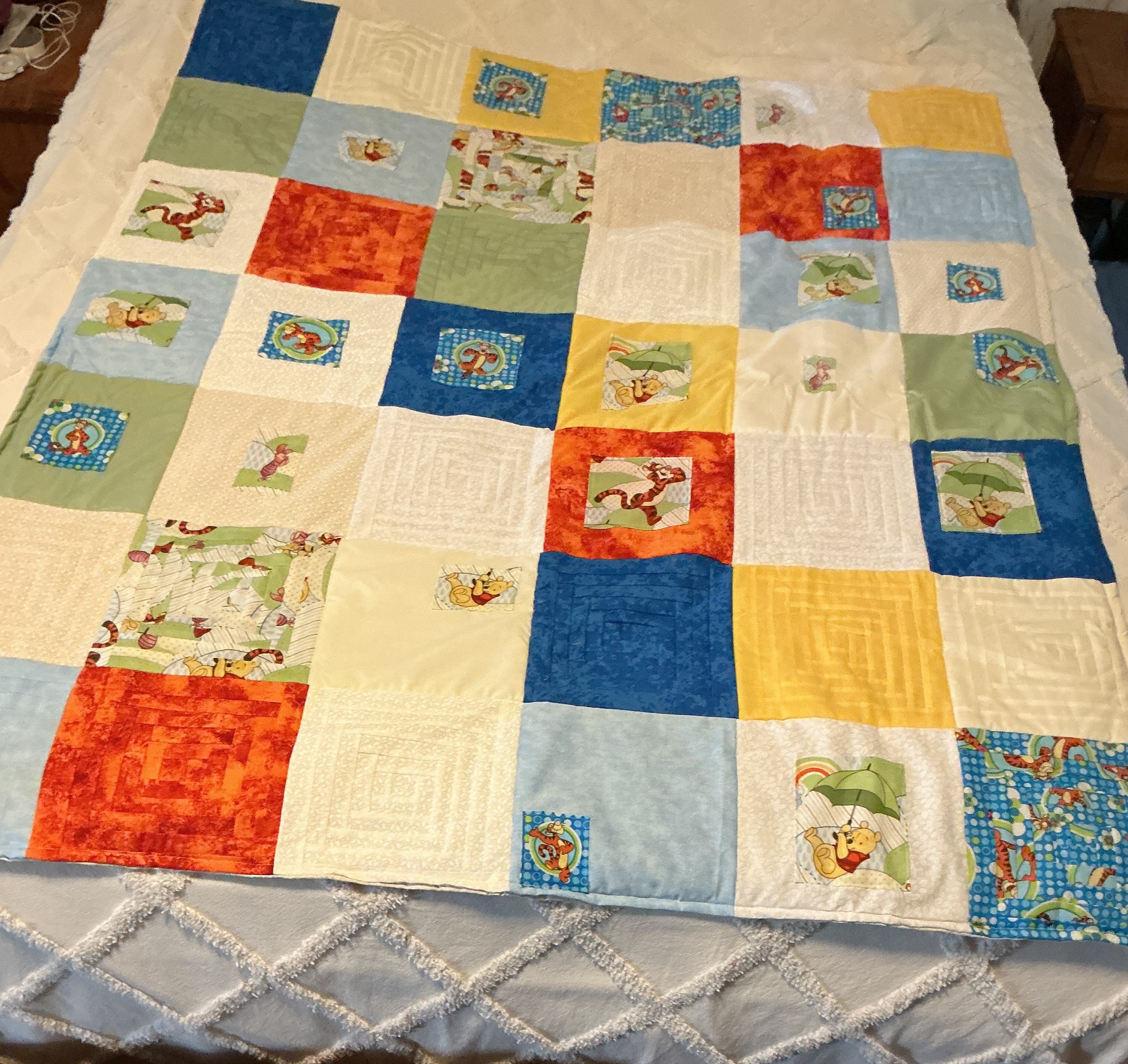 Handmade Winnie the Pooh Baby Blanket - Patchwork Character Throw 57x49